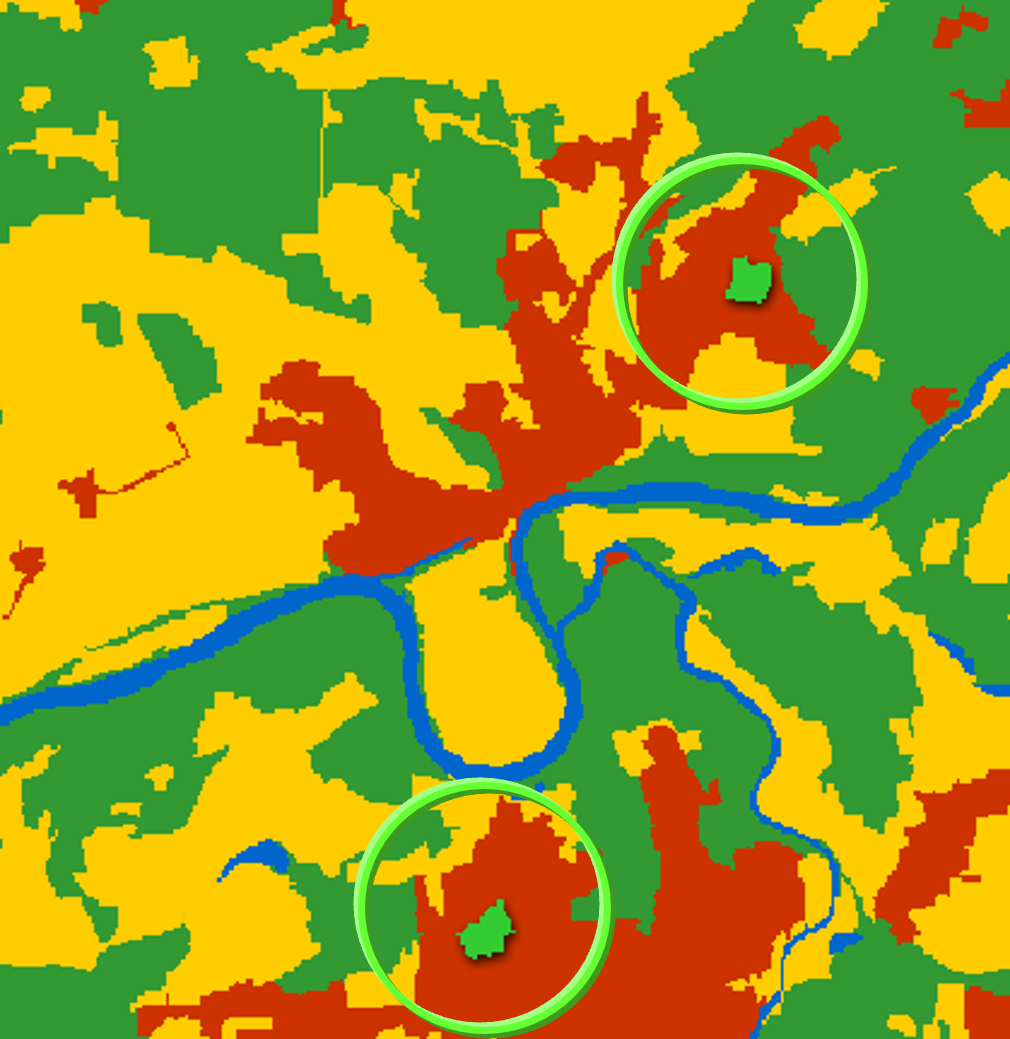 Classified picture with a river with highlighted features